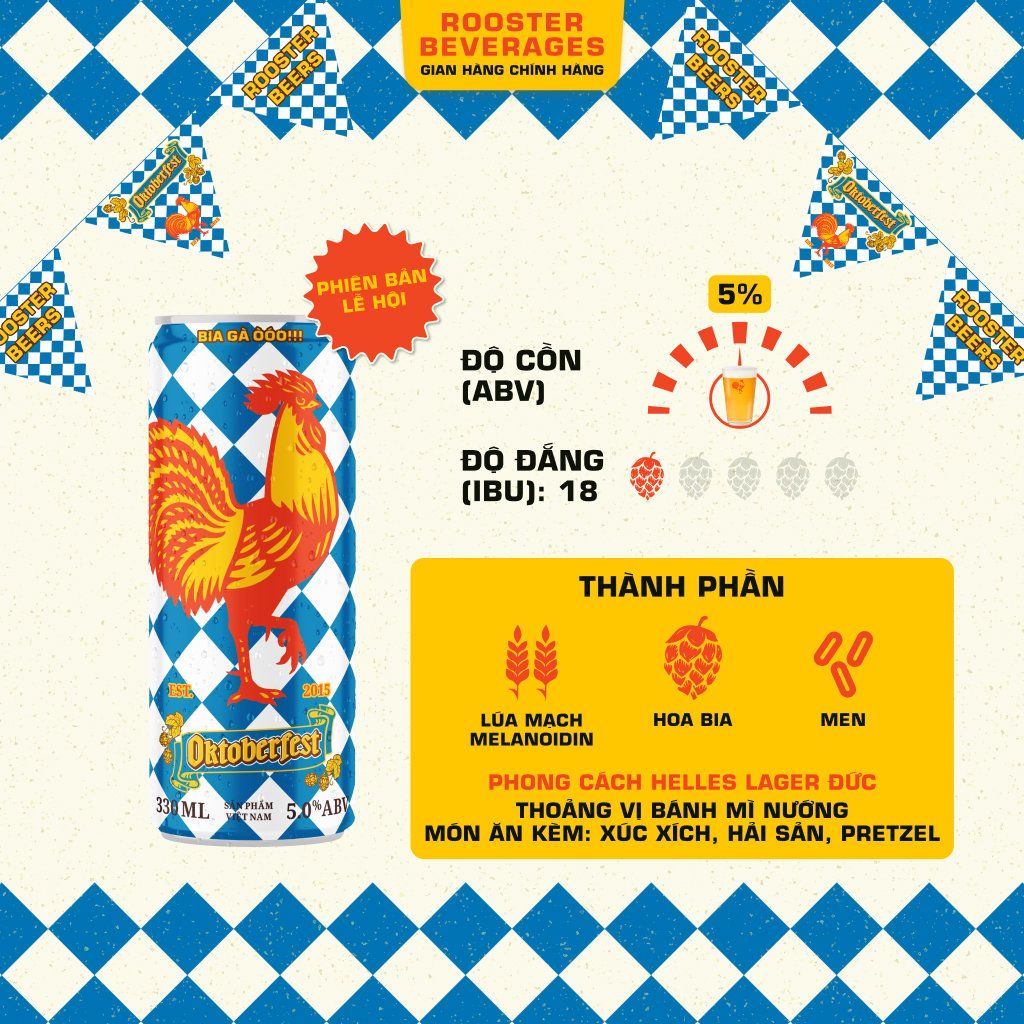  Bia Oktoberfest Helles lốc 4 lon x 330ml - Rooster Beers 