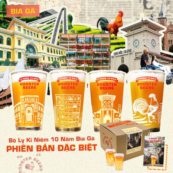  Bộ Ly Kỉ Niệm 10 Năm Rooster Beers - 2 ly 330ml 