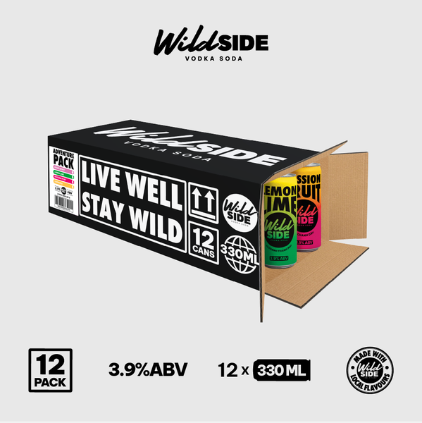  Wildside Vodka Soda Thùng 4 Vị Mix | Thùng 12 Lon x 330ml – Độ cồn 3.9% – Vị trái cây nhiệt đới – Đồ uống có cồn nhẹ 
