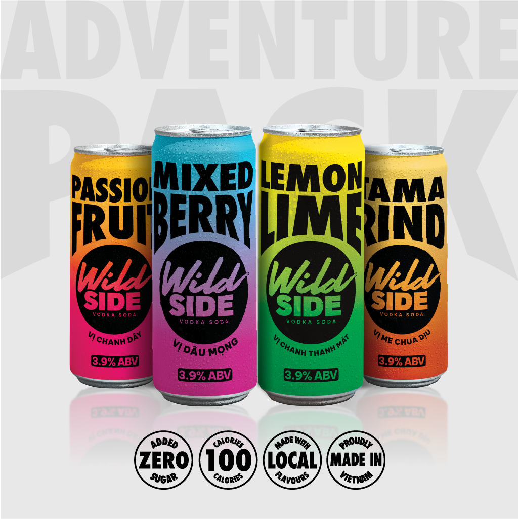  Wildside Vodka Soda Thùng 4 Vị Mix | Thùng 24 Lon x 330ml – Độ cồn 3.9% – Vị trái cây nhiệt đới – Đồ uống có cồn nhẹ 