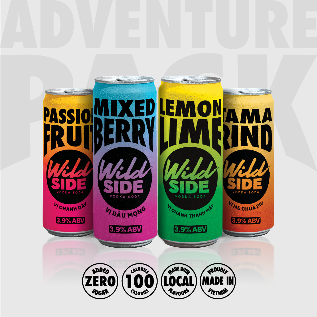  Wildside Vodka Soda Thùng 4 Vị MIX | Lốc 4 Lon x 330ml – Độ cồn 3.9% – Vị trái cây nhiệt đới – Đồ uống có cồn nhẹ 