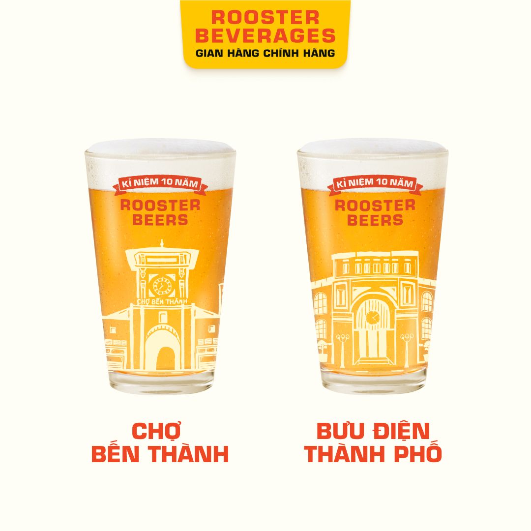  Bộ Ly Kỉ Niệm 10 Năm Rooster Beers - 2 ly 330ml 