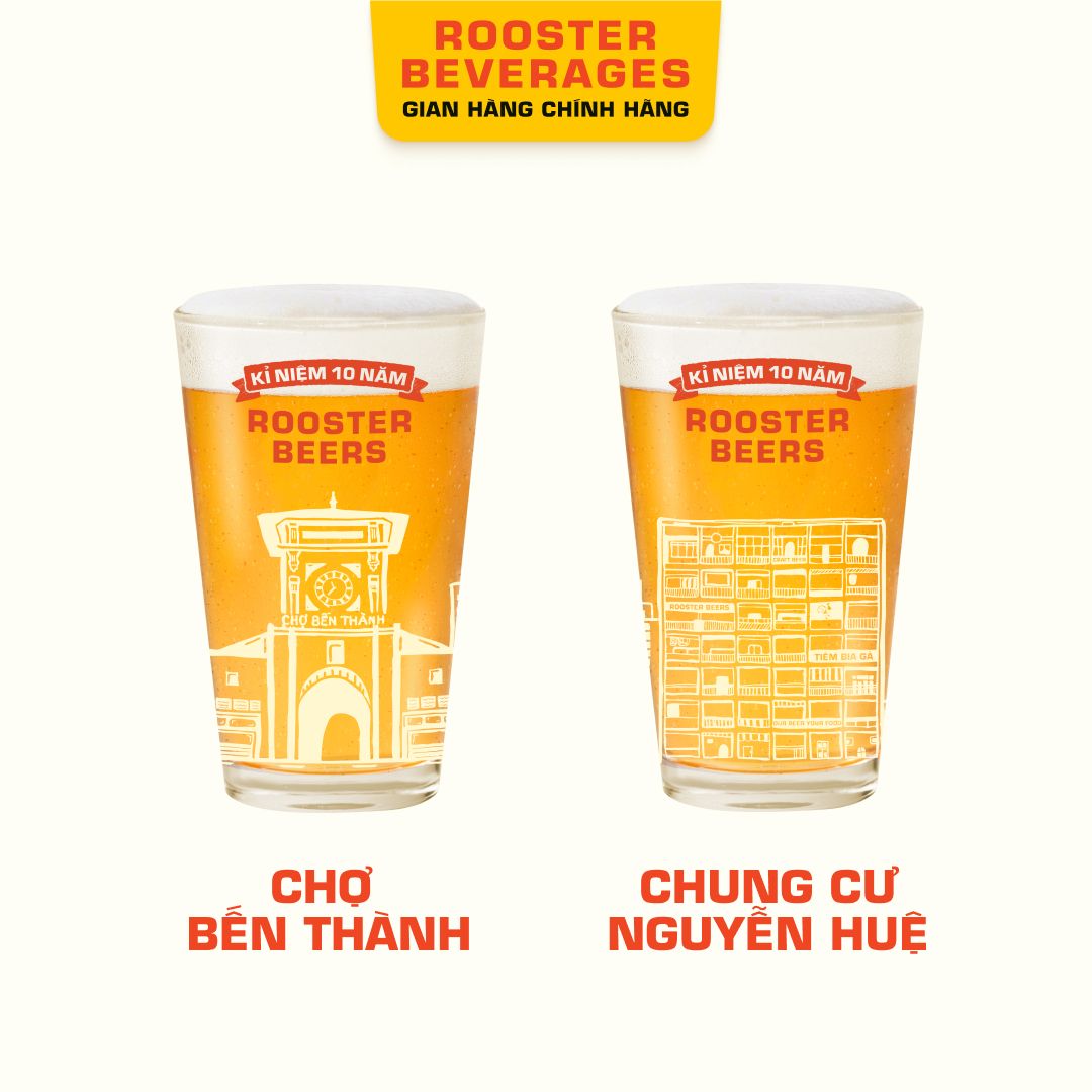  Bộ Ly Kỉ Niệm 10 Năm Rooster Beers - 2 ly 330ml 