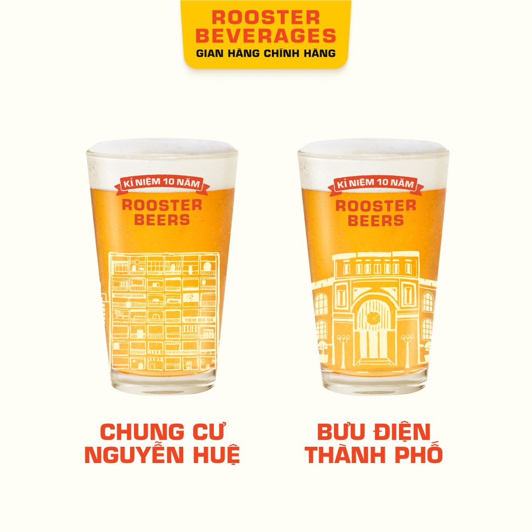  Bộ Ly Kỉ Niệm 10 Năm Rooster Beers - 2 ly 330ml 