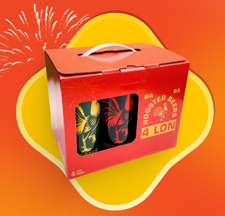  Hộp Quà Tết Bia thủ công | Rooster Beers 4 Lon x 330ml 