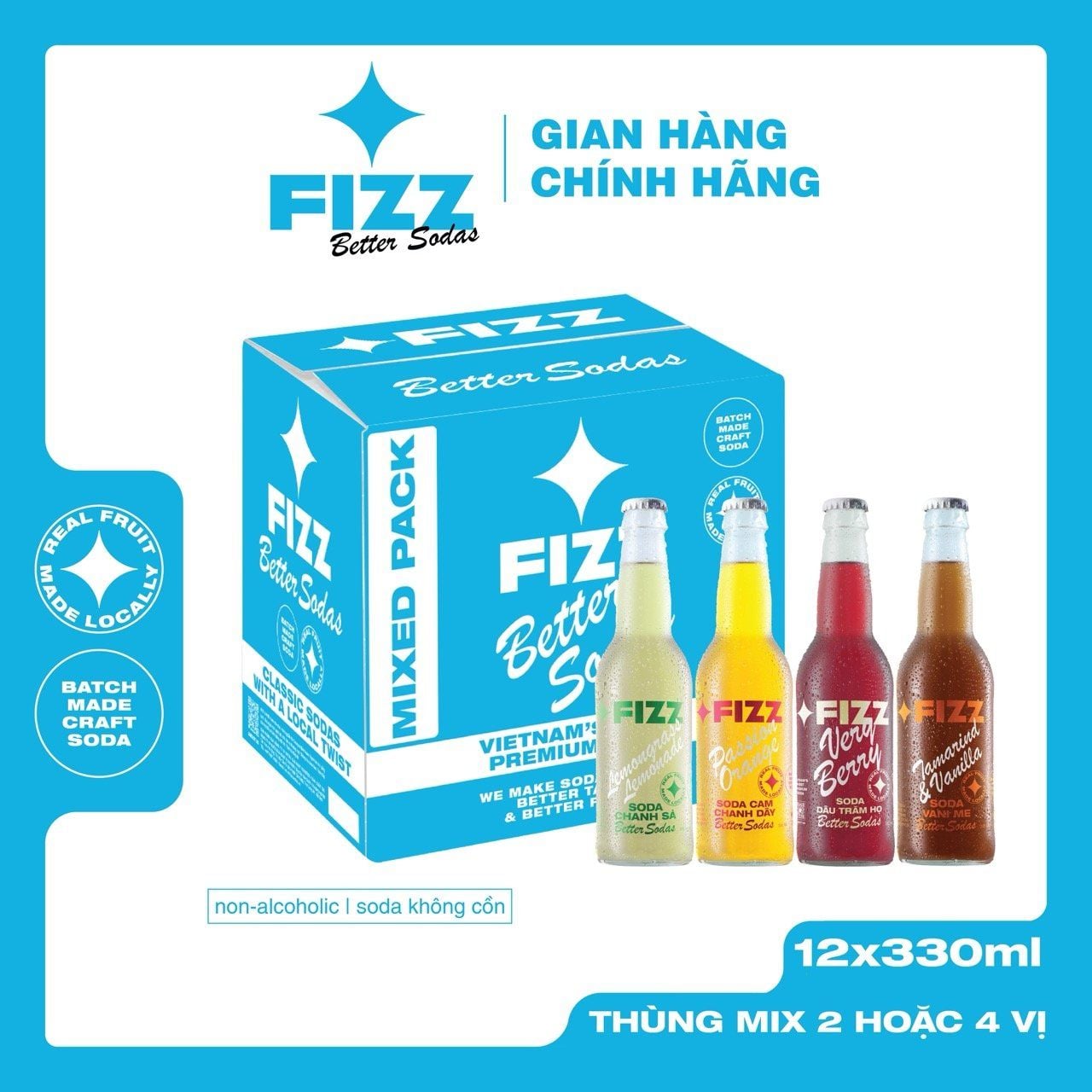  Fizz Soda Mix Nhiều Vị - Thùng 12 Chai 330ml 