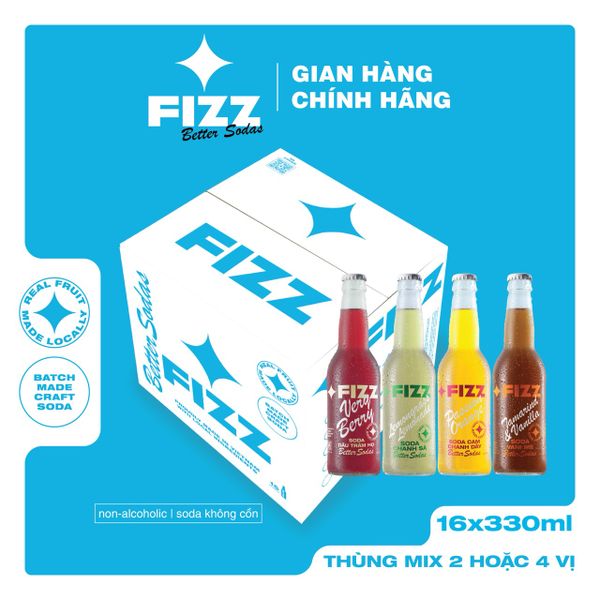  Fizz Soda Mix Nhiều Vị - Thùng 16 Chai 330ml 