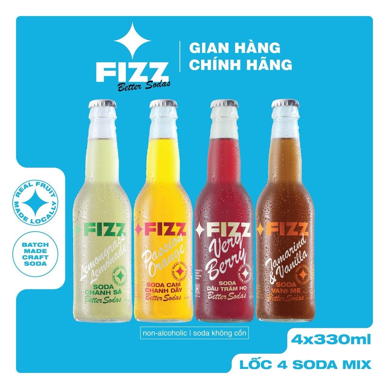  Fizz Soda Các Vị - Lốc 4 Chai 330ml (4 Bottles) 