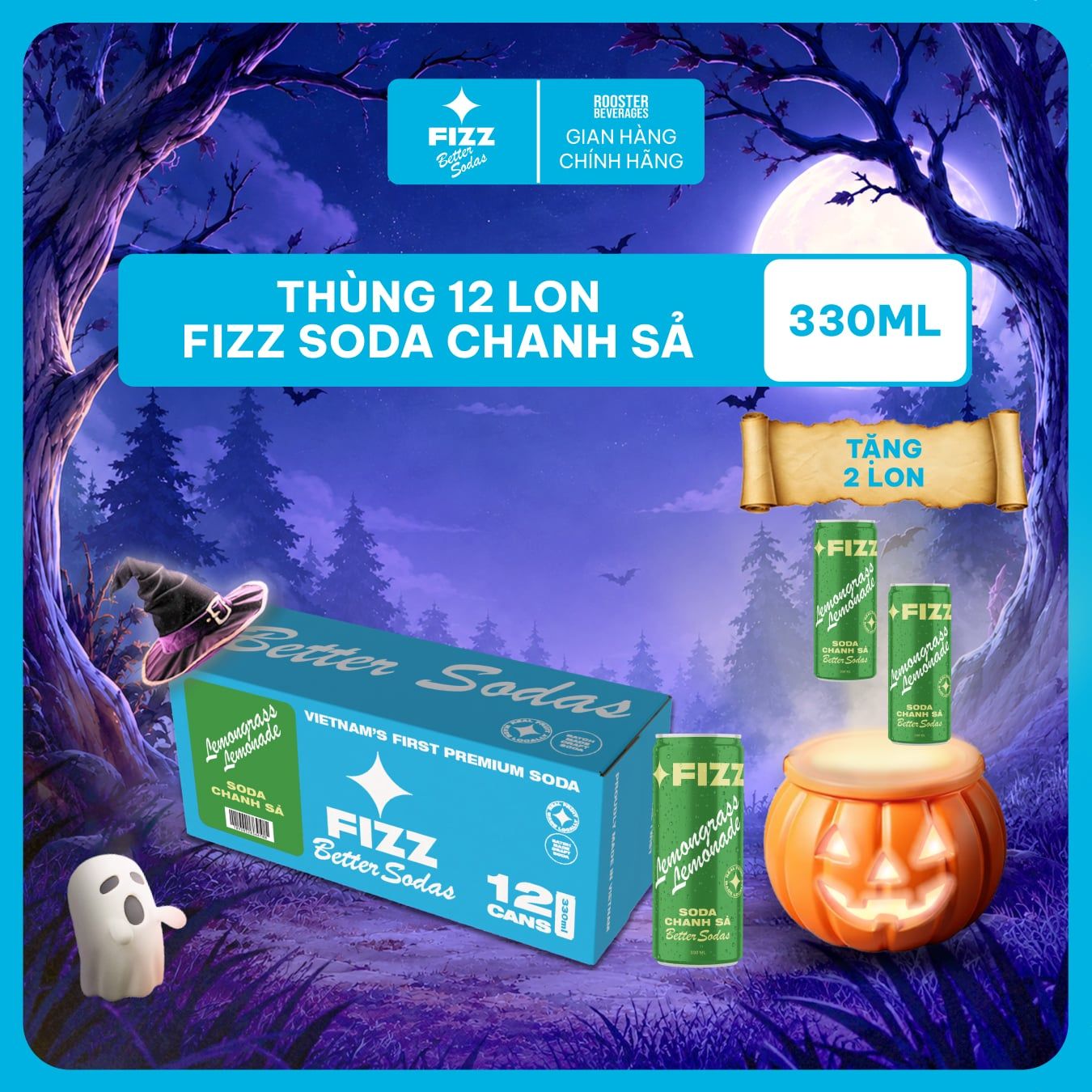  Fizz Soda Vị Chanh Sả - Thùng 12 Lon 330ml 