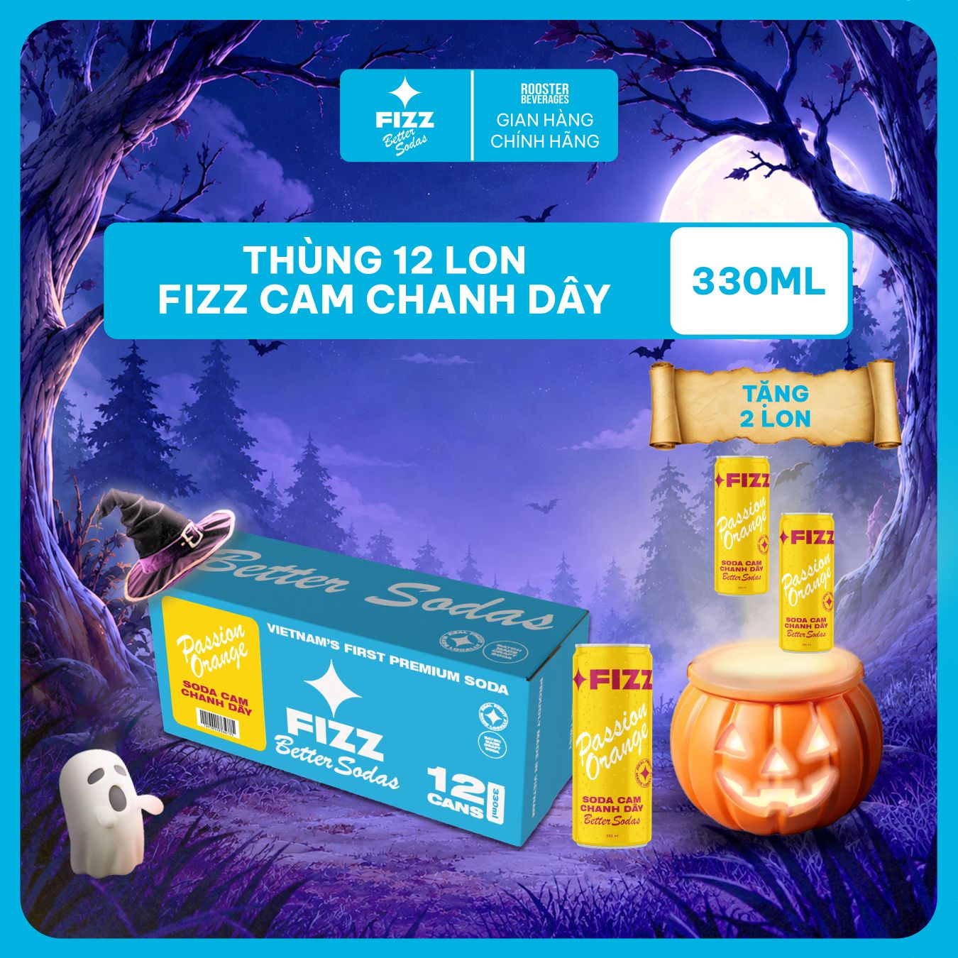  Fizz Soda Vị Cam Chanh Dây - Thùng 12 Lon 330ml 