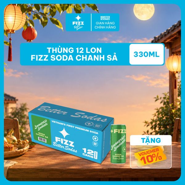  Fizz Soda Vị Chanh Sả - Thùng 12 Lon 330ml 