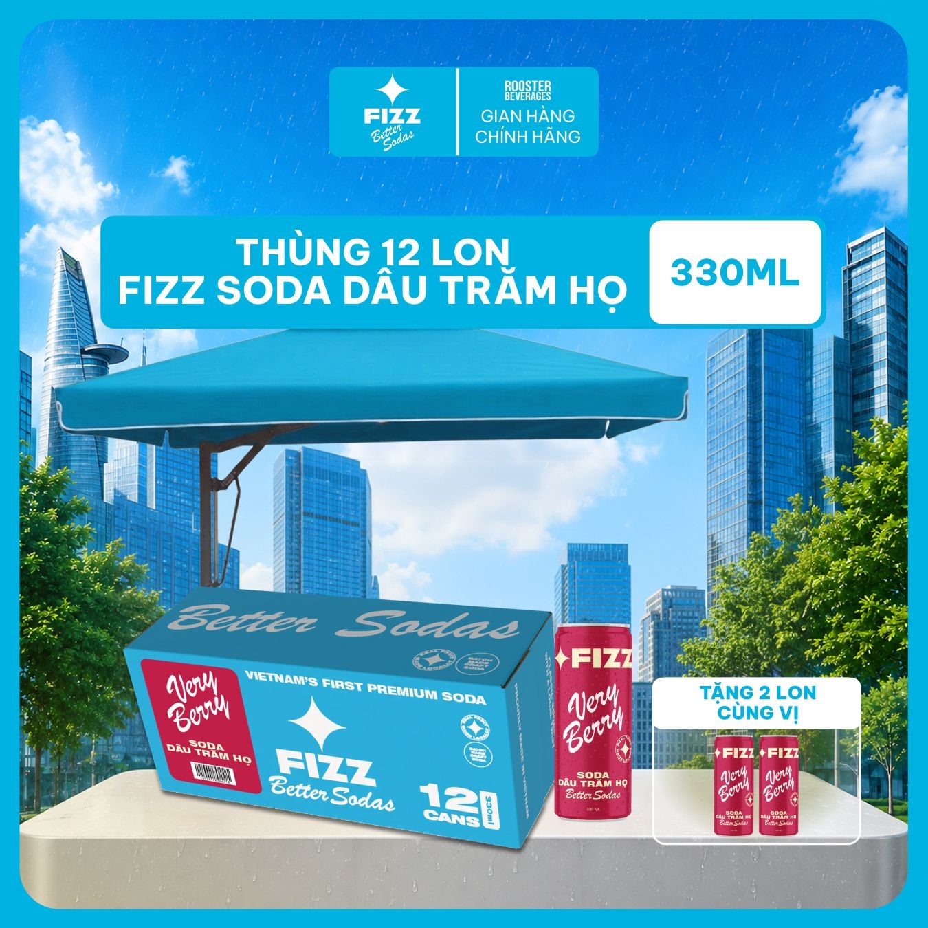  Fizz Soda Dâu Trăm Họ - Thùng 12 Lon 330ml 