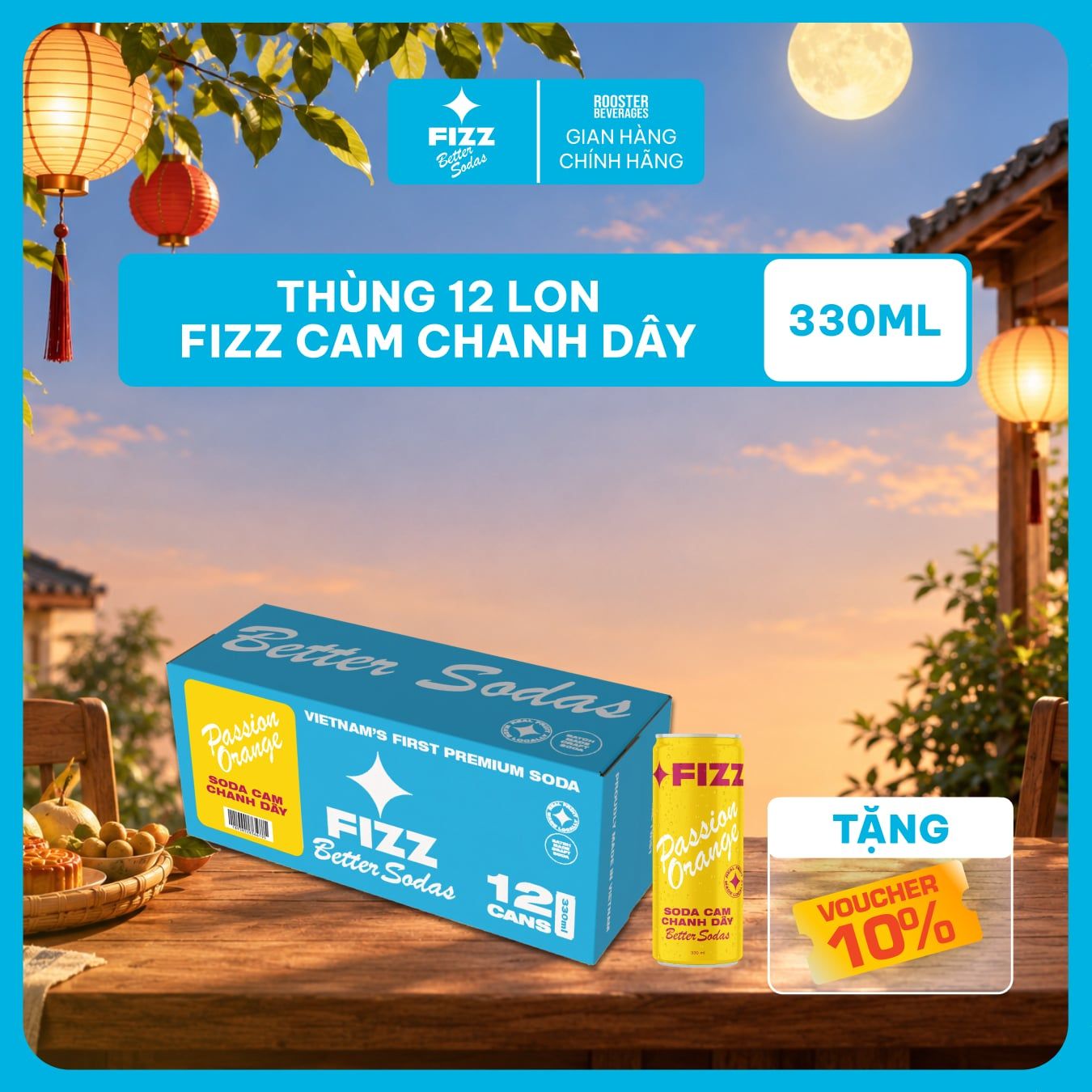  Fizz Soda Vị Cam Chanh Dây - Thùng 12 Lon 330ml 
