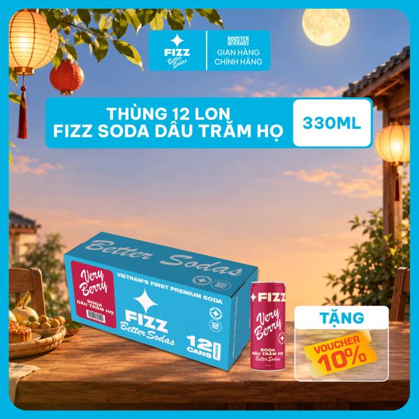  Fizz Soda Dâu Trăm Họ - Thùng 12 Lon 330ml 
