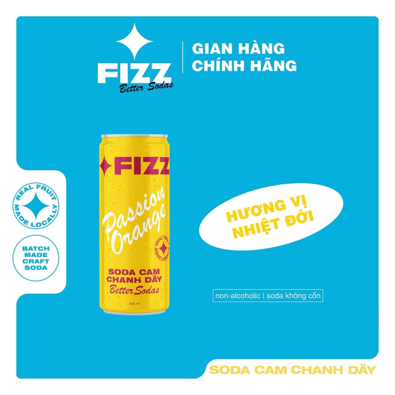  Fizz Soda Vị Cam Chanh Dây - Thùng 12 Lon 330ml 