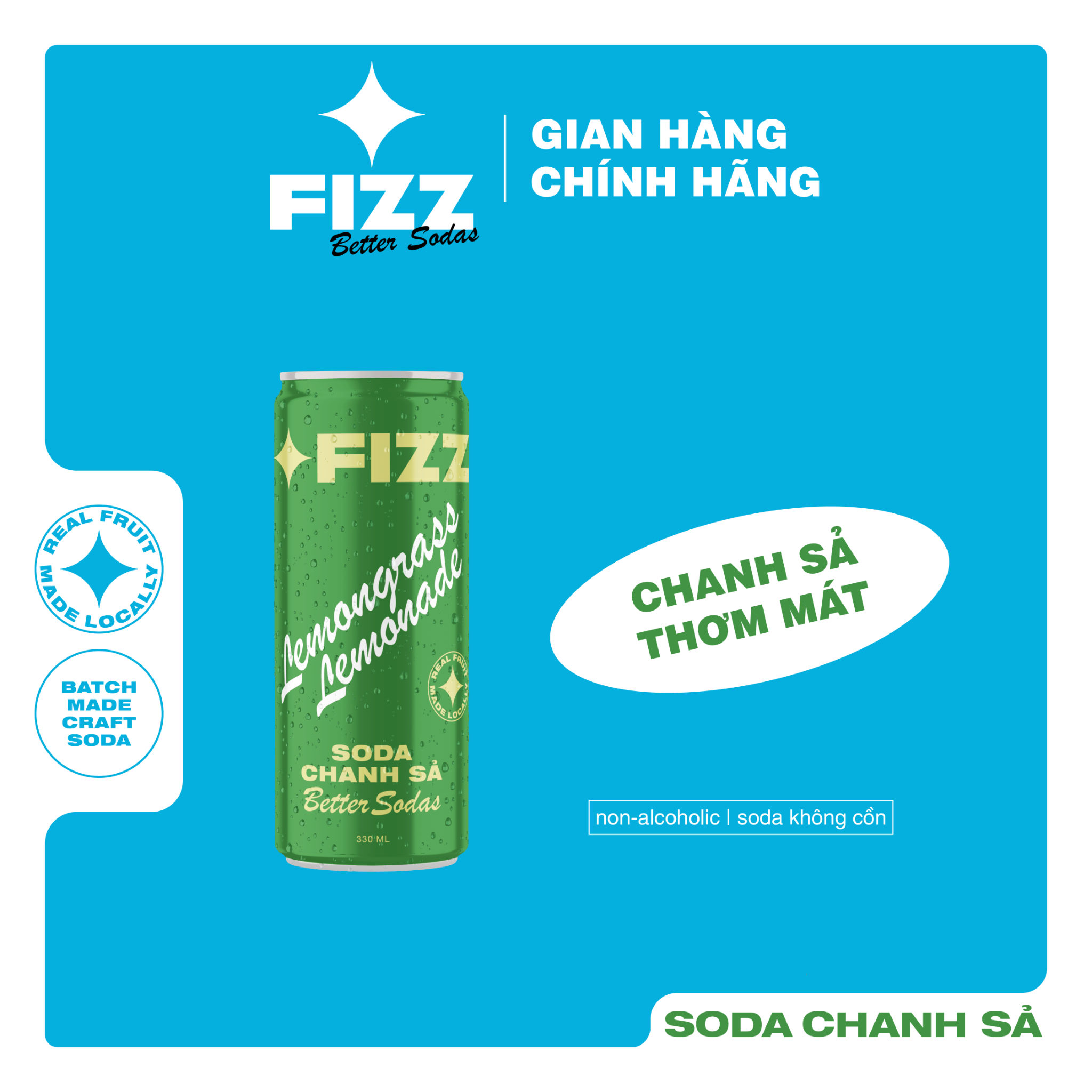  Fizz Soda Vị Chanh Sả - Thùng 12 Lon 330ml 
