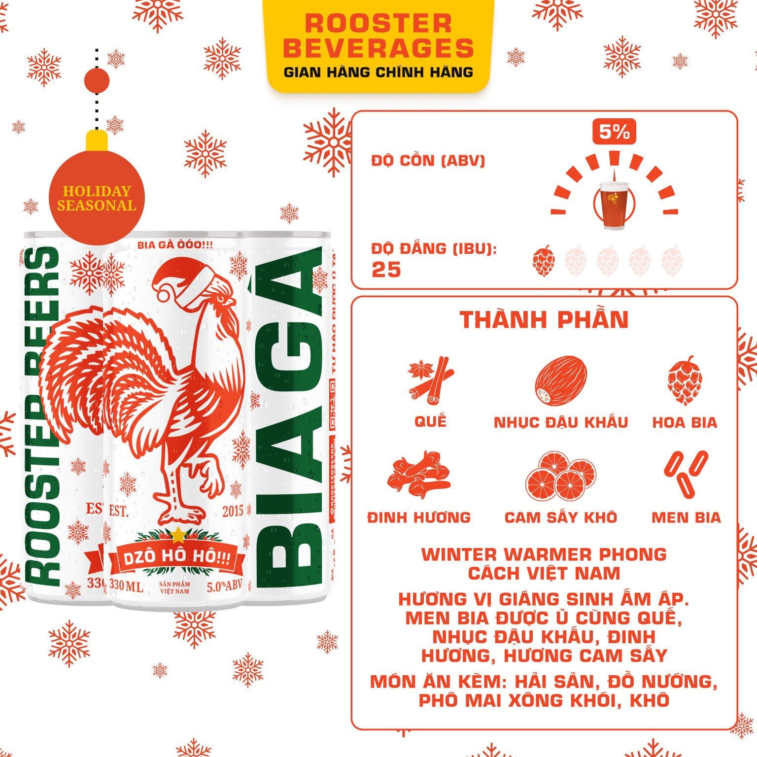  Rooster Beers Thùng 12 Lon Dzô Hô Hô x 330ml 