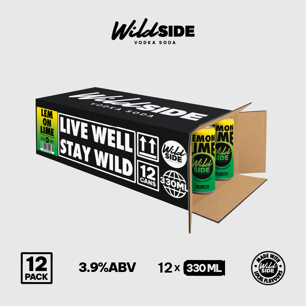  Wildside Vodka Soda Vị Chanh Thanh Mát | Thùng 12 Lon x 330ml – Độ cồn 3.9%  – Đồ uống có cồn nhẹ 