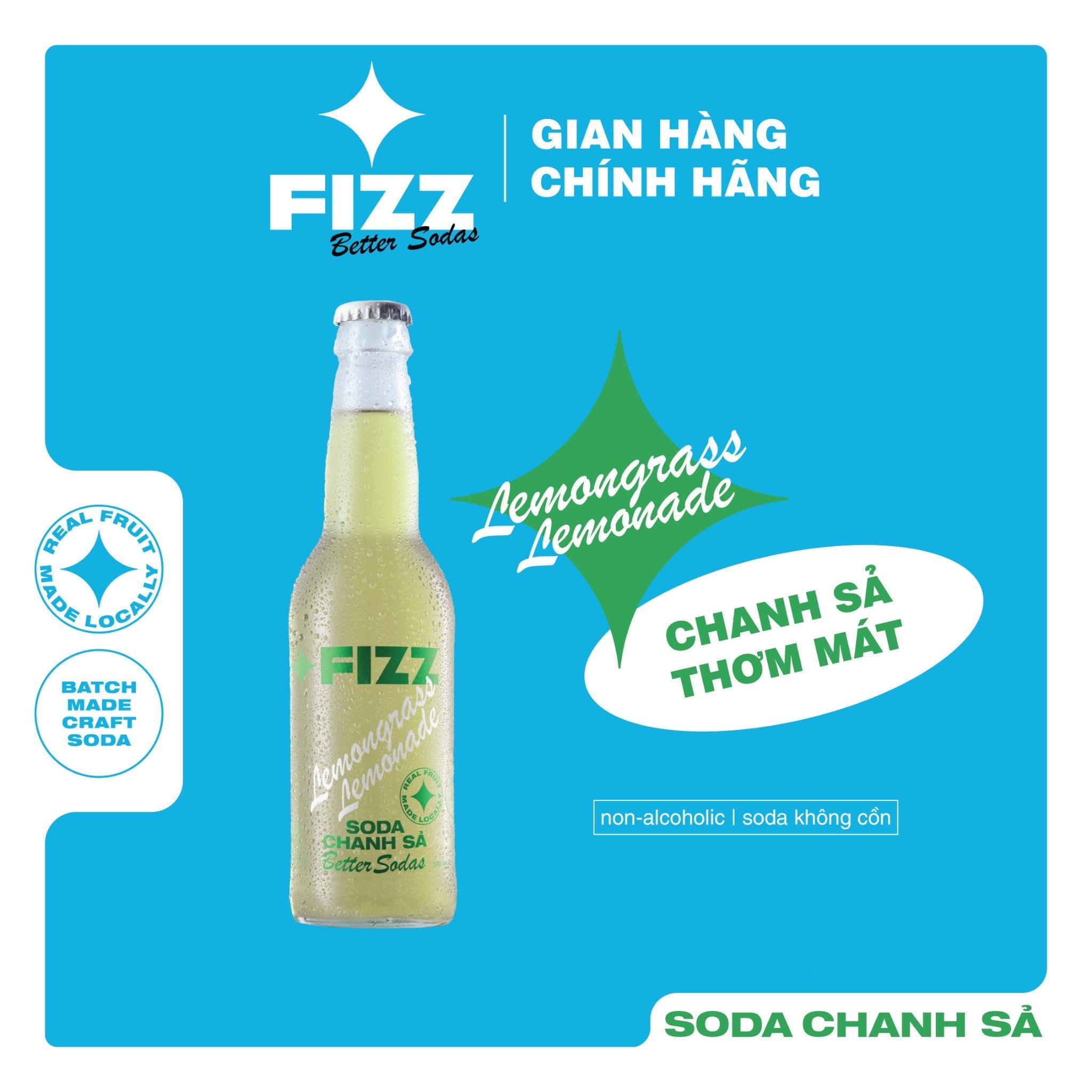  Fizz Soda Vị Chanh Sả - Thùng 16 & 12 Chai 330ml 