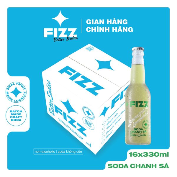  Fizz Soda Vị Chanh Sả - Thùng 16 & 12 Chai 330ml 