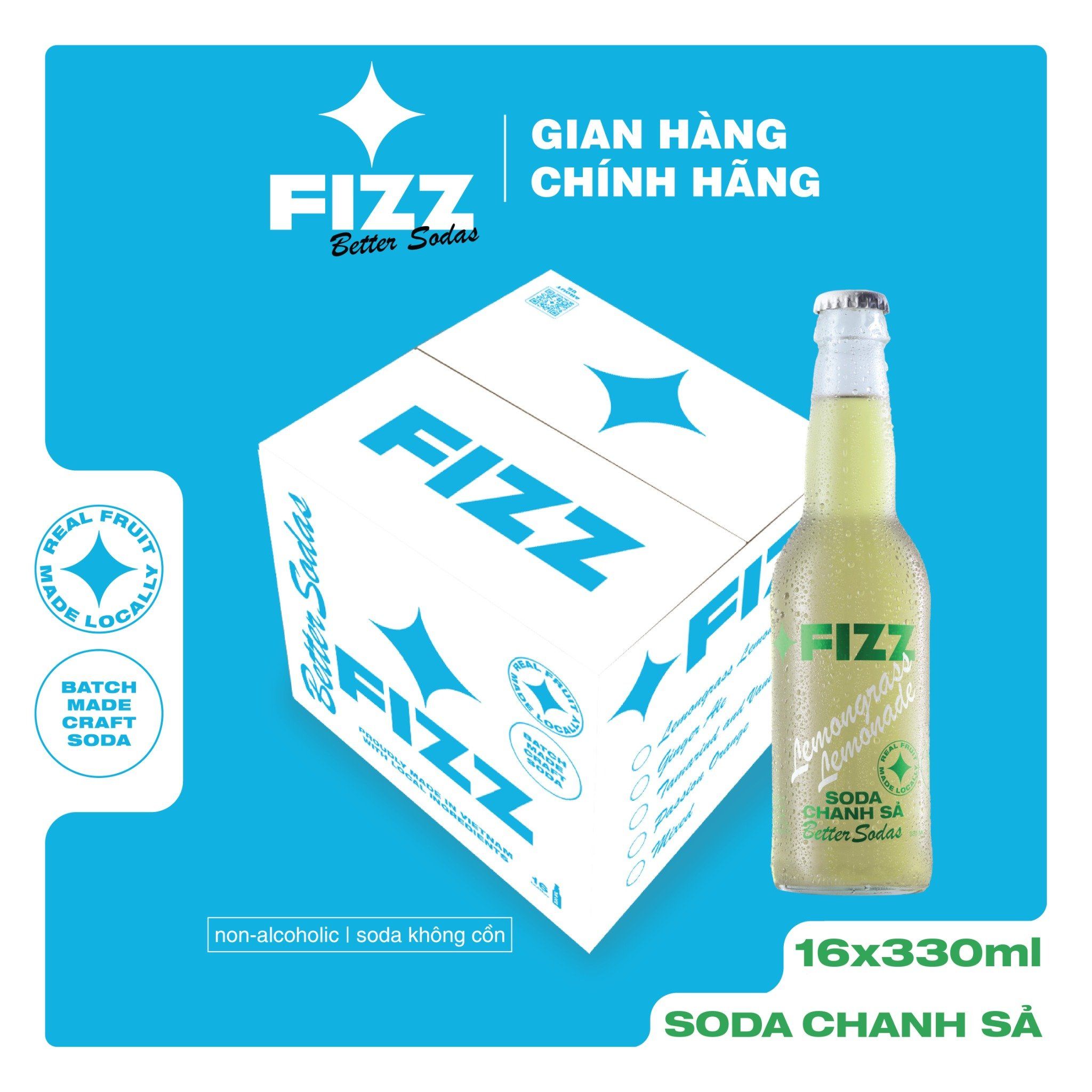  Fizz Soda Vị Chanh Sả - Thùng 16 & 12 Chai 330ml 