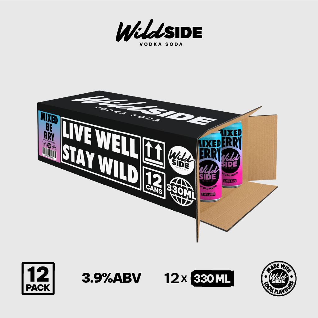  Wildside Vodka Soda Vị Dâu Mọng | Thùng 12 Lon x 330ml – Độ cồn 3.9%  – Đồ uống có cồn nhẹ 