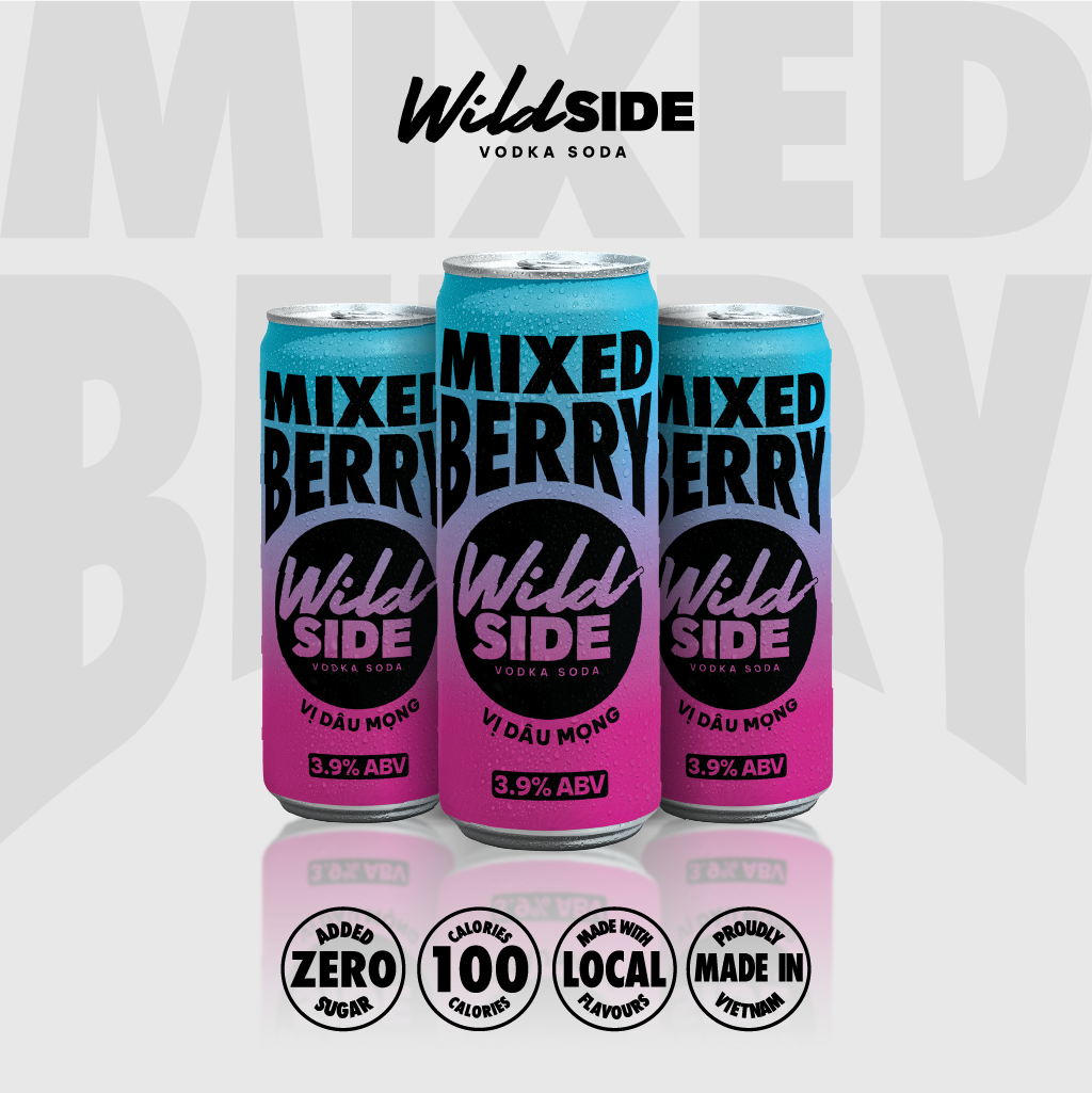  Wildside Vodka Soda Vị Dâu Mọng | Thùng 12 Lon x 330ml – Độ cồn 3.9%  – Đồ uống có cồn nhẹ 