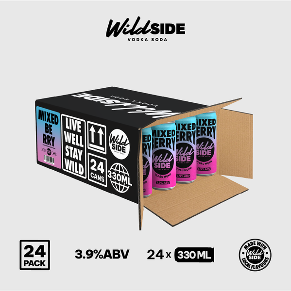  Wildside Vodka Soda Vị Dâu Mọng | Thùng 24 Lon x 330ml – Độ cồn 3.9%  – Đồ uống có cồn nhẹ 
