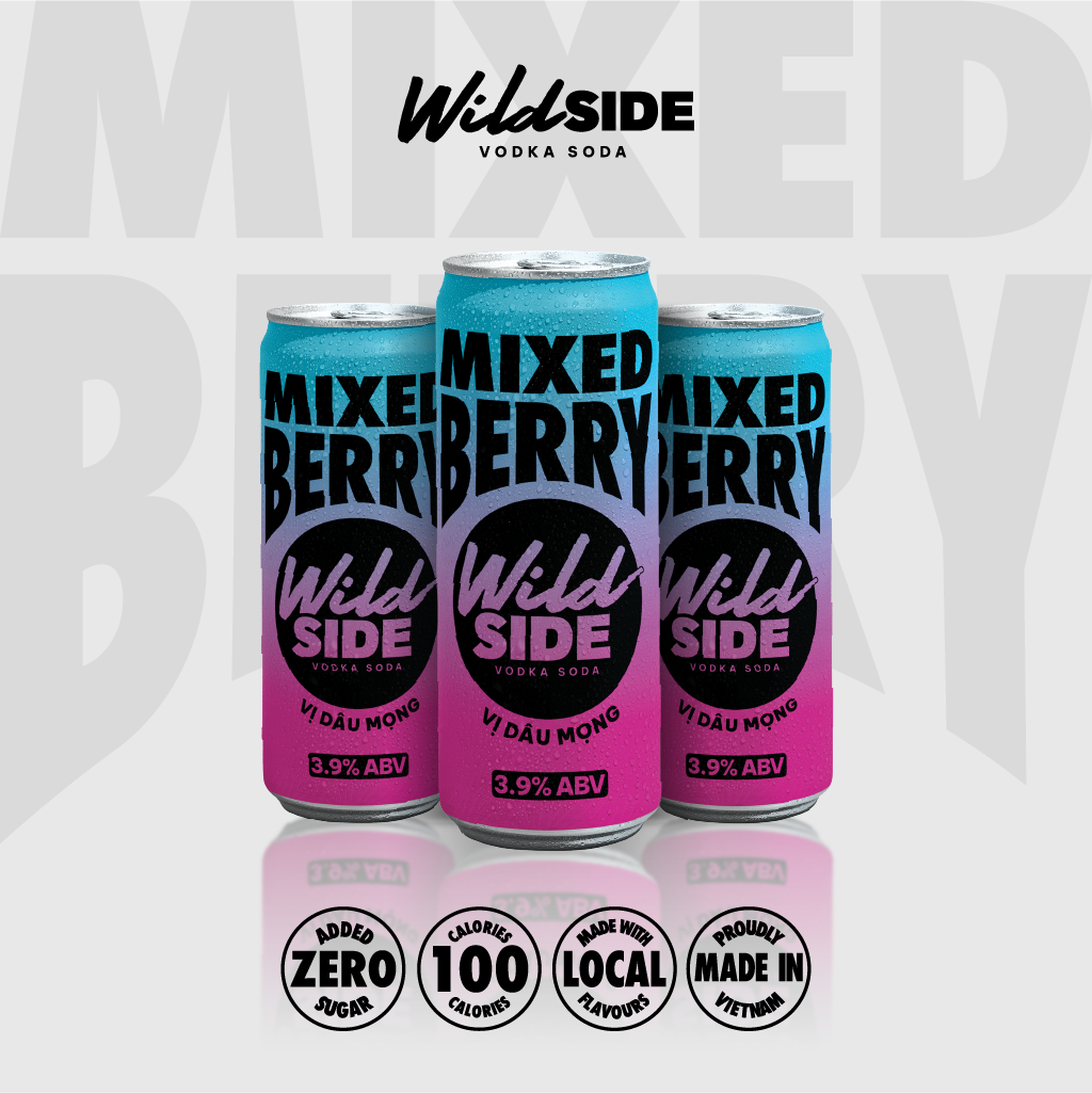  Wildside Vodka Soda Vị Dâu Mọng | Thùng 24 Lon x 330ml – Độ cồn 3.9%  – Đồ uống có cồn nhẹ 