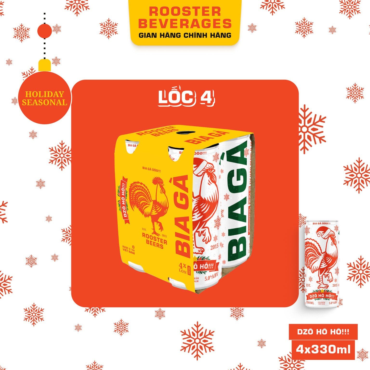  Rooster Beers Lốc 4 Lon Dzô Hô Hô x 330ml 