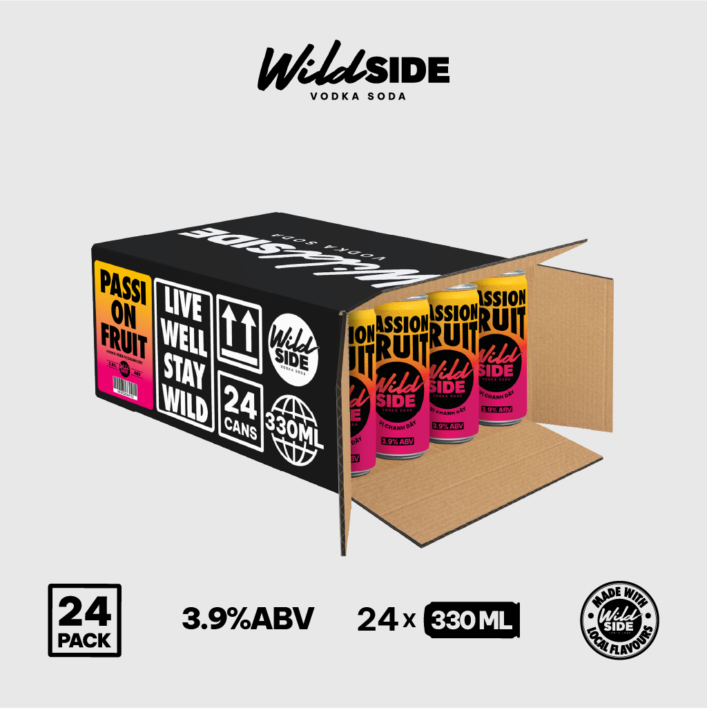  Wildside Vodka Soda Vị Chanh Dây | Thùng 24 Lon x 330ml – Độ cồn 3.9%  – Đồ uống có cồn nhẹ 