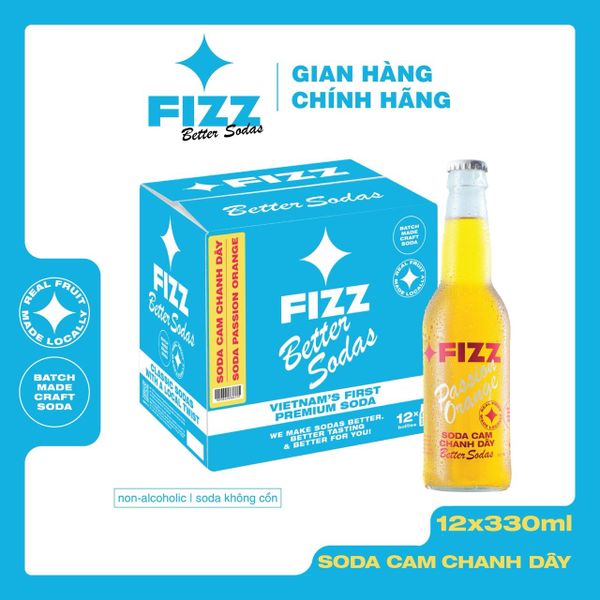  Fizz Soda Vị Cam Chanh Dây - Thùng 16 & 12 Chai 330ml 