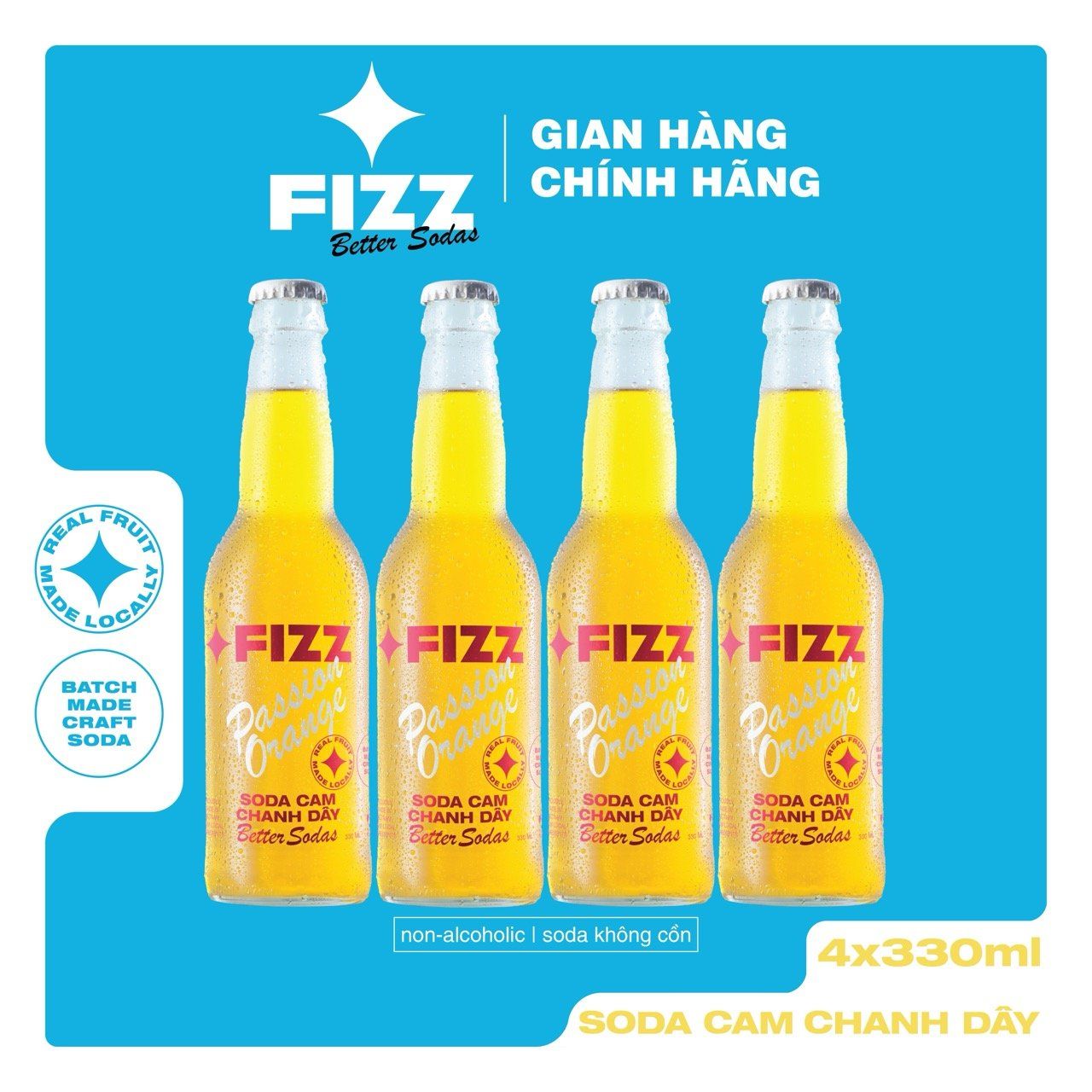  Fizz Soda Các Vị - Lốc 4 Chai 330ml (4 Bottles) 