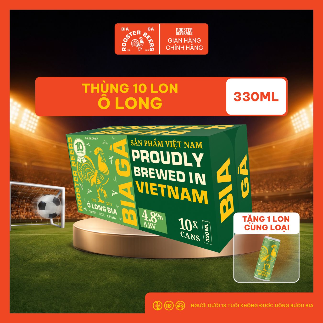  Rooster Beers Ô Long Bia - Thùng 10 Lon Cao Sleek Can (330ml) 