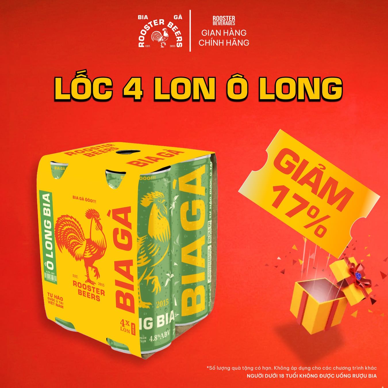  Rooster Beers Ô Long Bia lốc 4 Lon - 4 Cans 