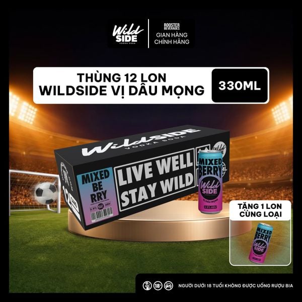 Wildside Vodka Soda Vị Dâu Mọng | Thùng 12 Lon x 330ml – Độ cồn 3.9%  – Đồ uống có cồn nhẹ 