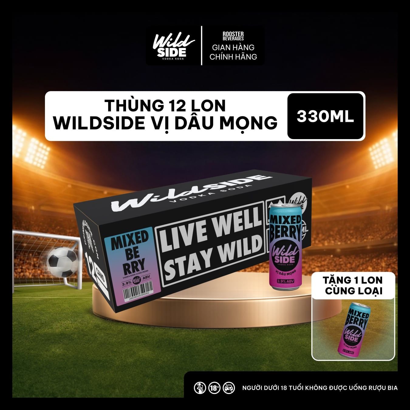 Wildside Vodka Soda Vị Dâu Mọng | Thùng 12 Lon x 330ml – Độ cồn 3.9%  – Đồ uống có cồn nhẹ 