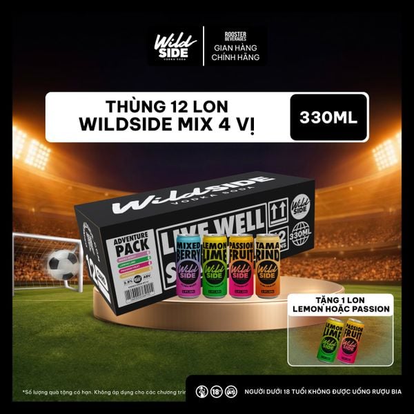  Wildside Vodka Soda Thùng 4 Vị Mix | Thùng 12 Lon x 330ml – Độ cồn 3.9% – Vị trái cây nhiệt đới – Đồ uống có cồn nhẹ 