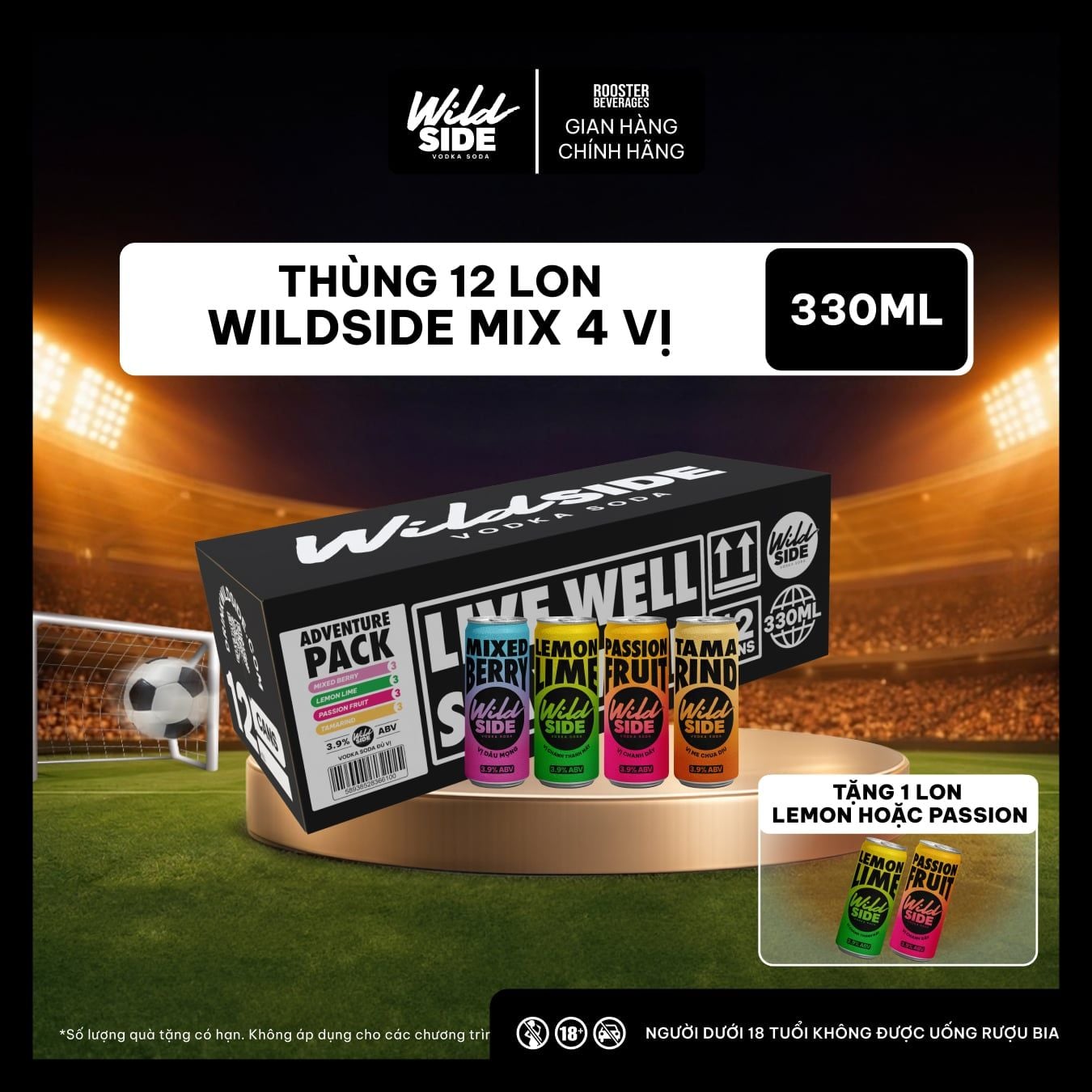  Wildside Vodka Soda Thùng 4 Vị Mix | Thùng 12 Lon x 330ml – Độ cồn 3.9% – Vị trái cây nhiệt đới – Đồ uống có cồn nhẹ 
