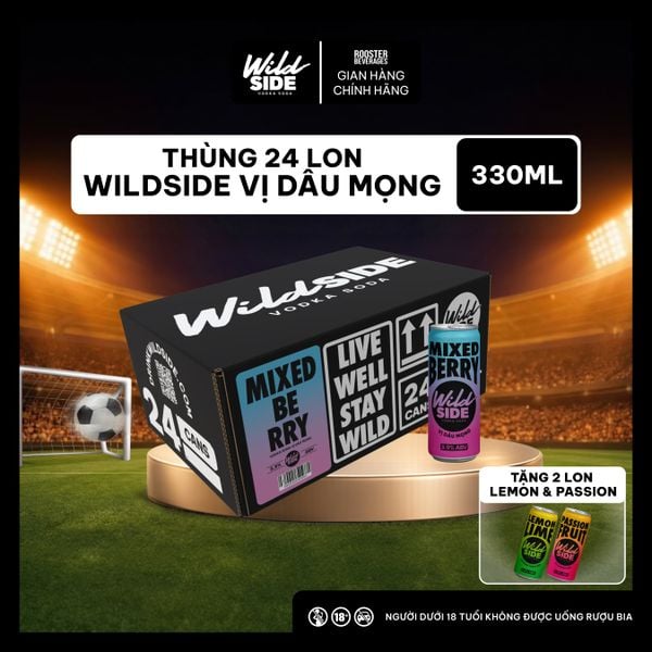  Wildside Vodka Soda Vị Dâu Mọng | Thùng 24 Lon x 330ml – Độ cồn 3.9%  – Đồ uống có cồn nhẹ 