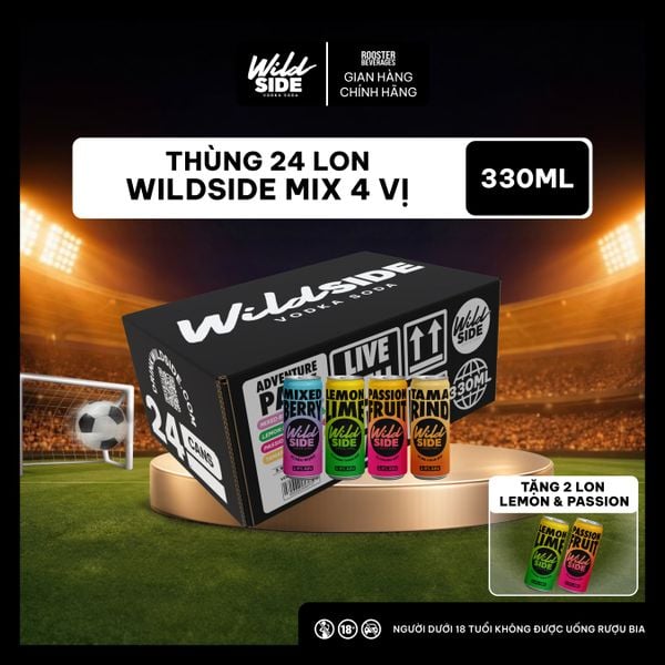  Wildside Vodka Soda Thùng 4 Vị Mix | Thùng 24 Lon x 330ml – Độ cồn 3.9% – Vị trái cây nhiệt đới – Đồ uống có cồn nhẹ 