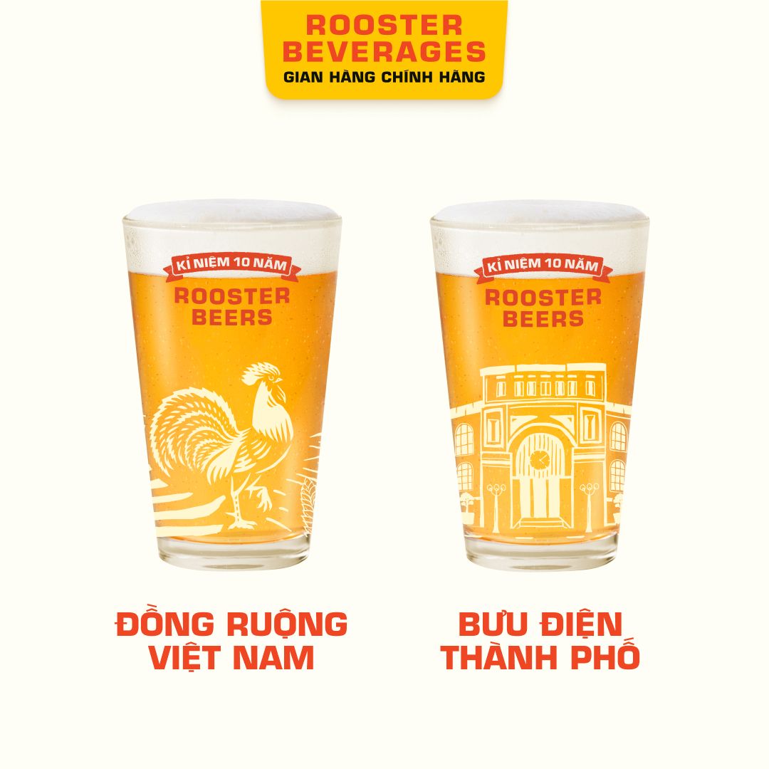  Bộ Ly Kỉ Niệm 10 Năm Rooster Beers - 2 ly 330ml 