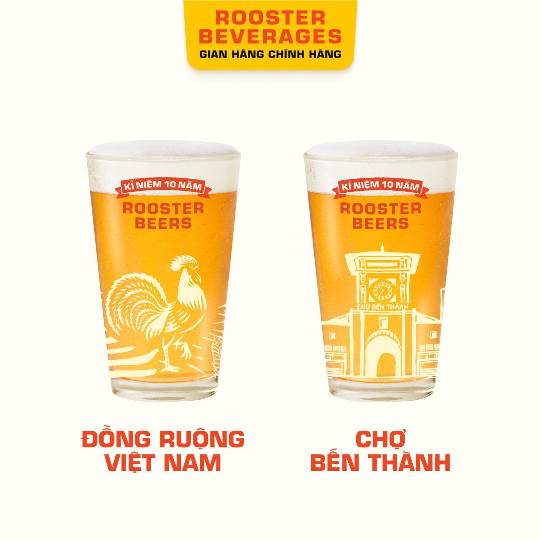  Bộ Ly Kỉ Niệm 10 Năm Rooster Beers - 2 ly 330ml 
