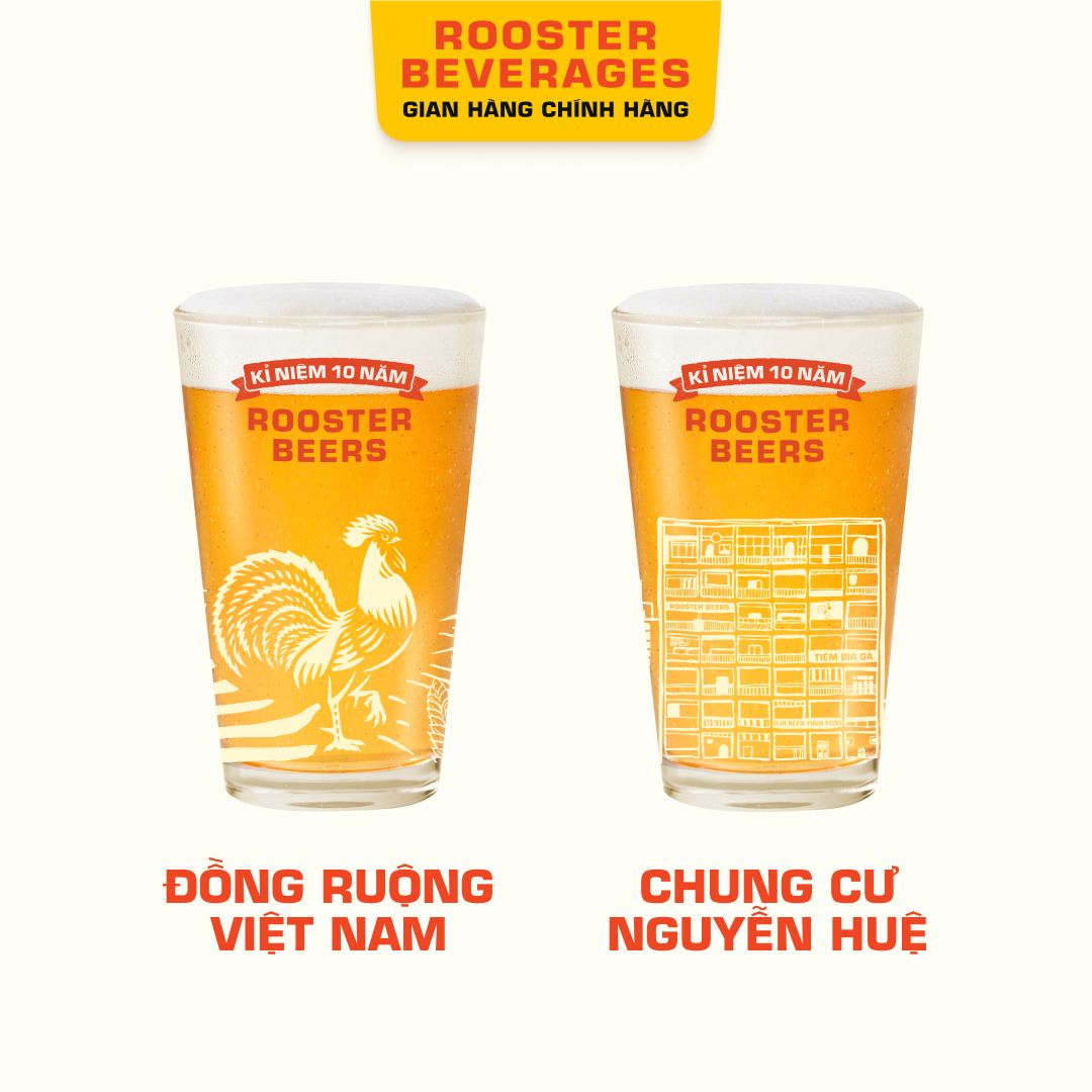  Bộ Ly Kỉ Niệm 10 Năm Rooster Beers - 2 ly 330ml 