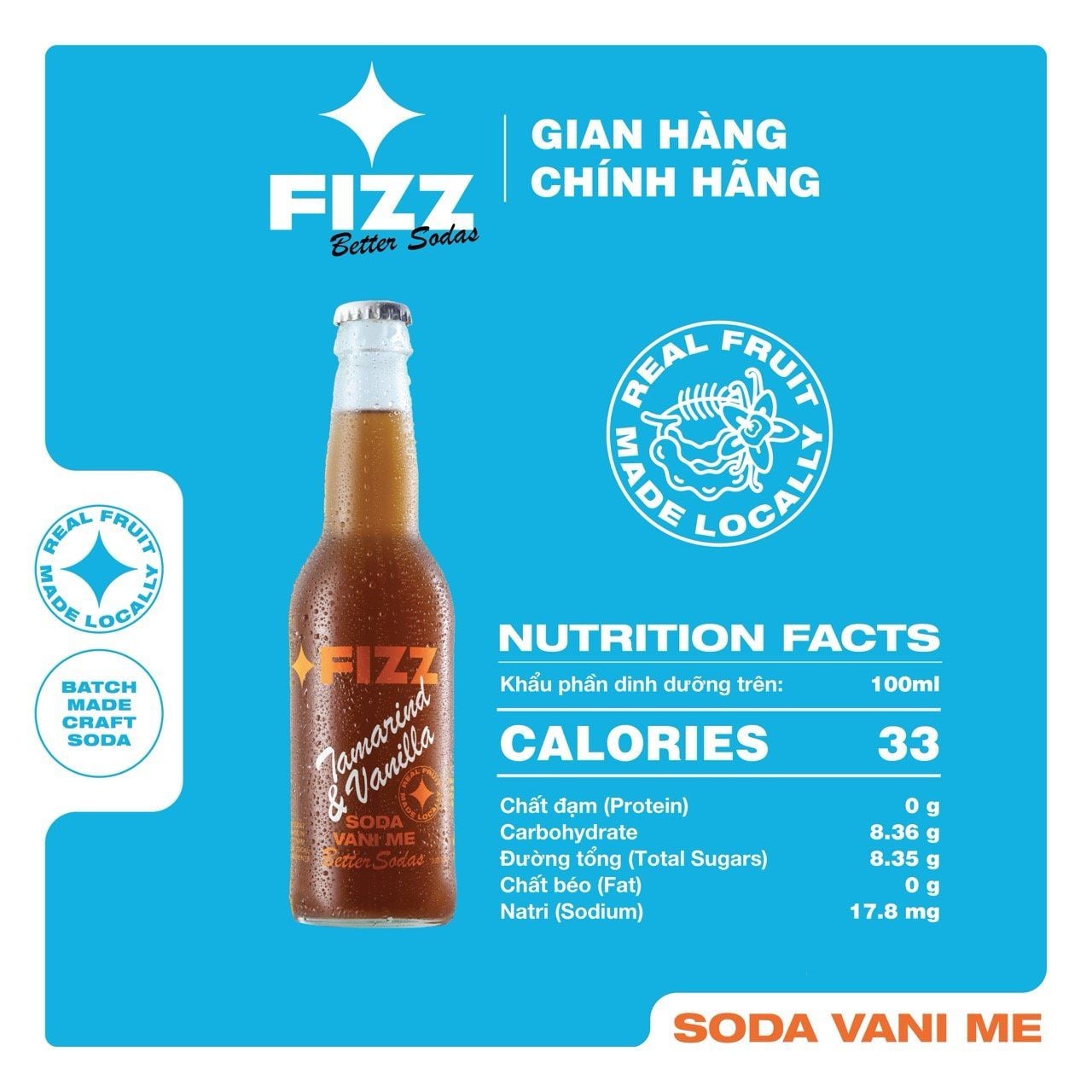  Fizz Soda Vị Vani Me - Thùng 12 Chai 330ml 