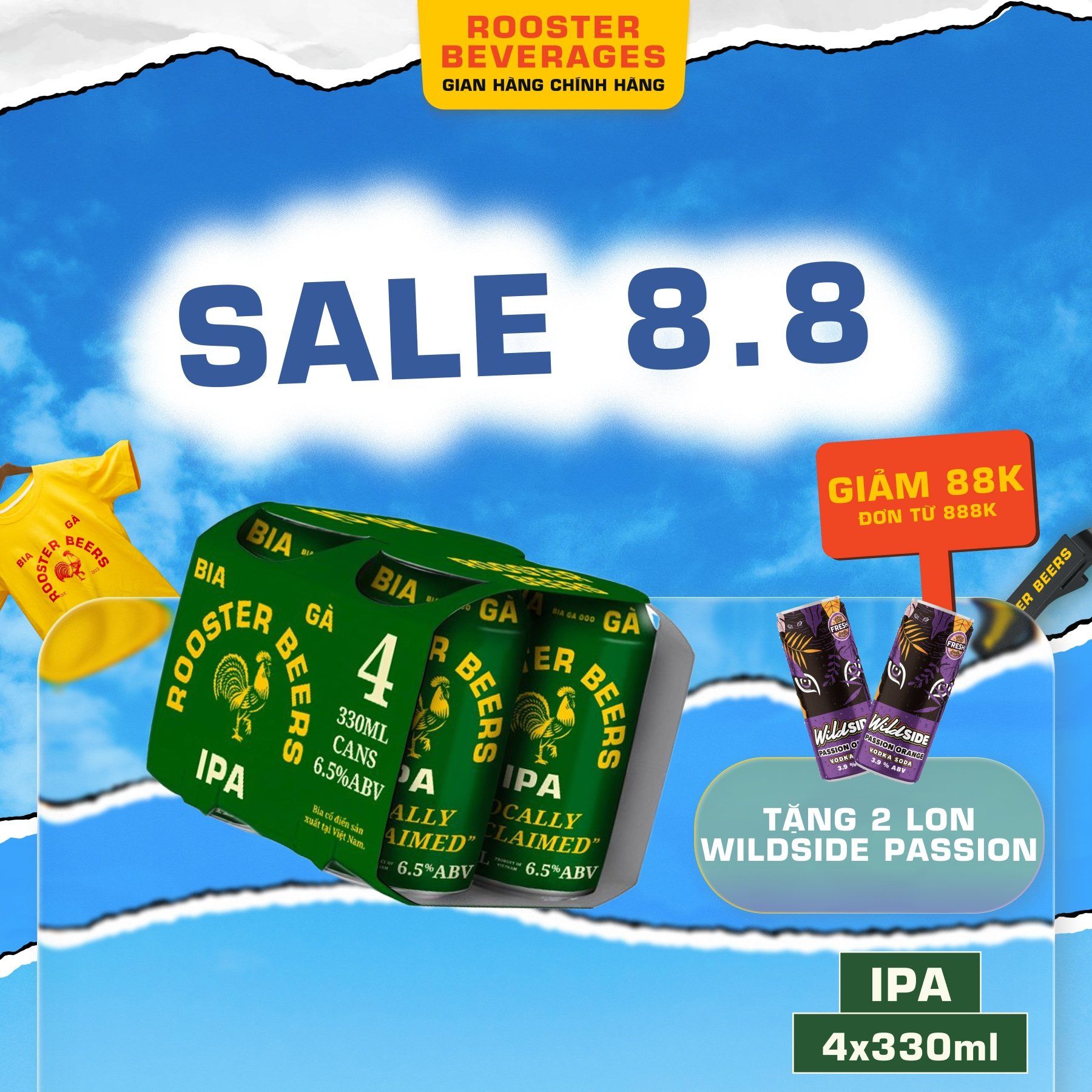  [TẶNG 1 LON WILDSIDE] Rooster Beers IPA Lốc 4 lon 
