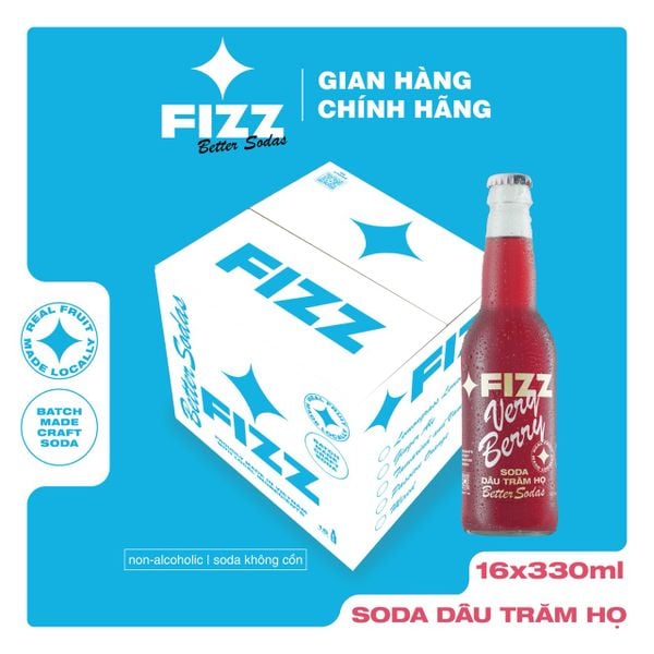  Fizz Soda Vị Dâu Trăm Họ - Thùng 16 & 12 Chai 330ml 