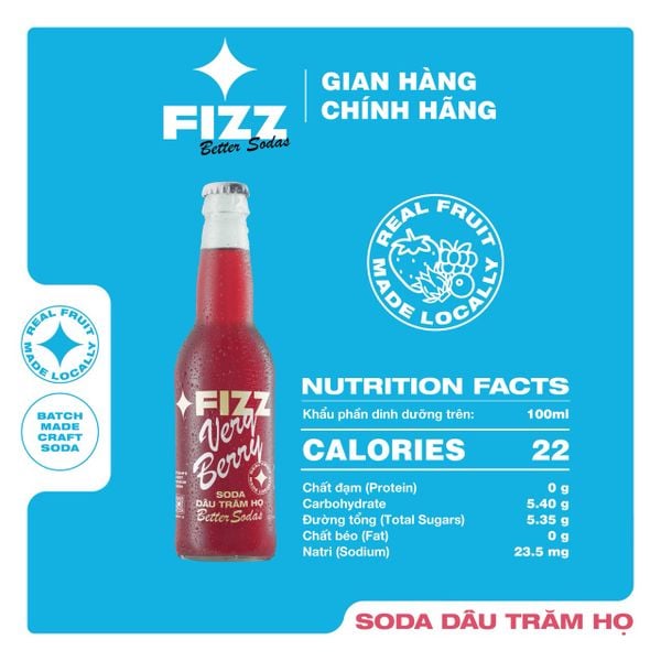  Fizz Soda Vị Dâu Trăm Họ - Thùng 12 Chai 330ml 