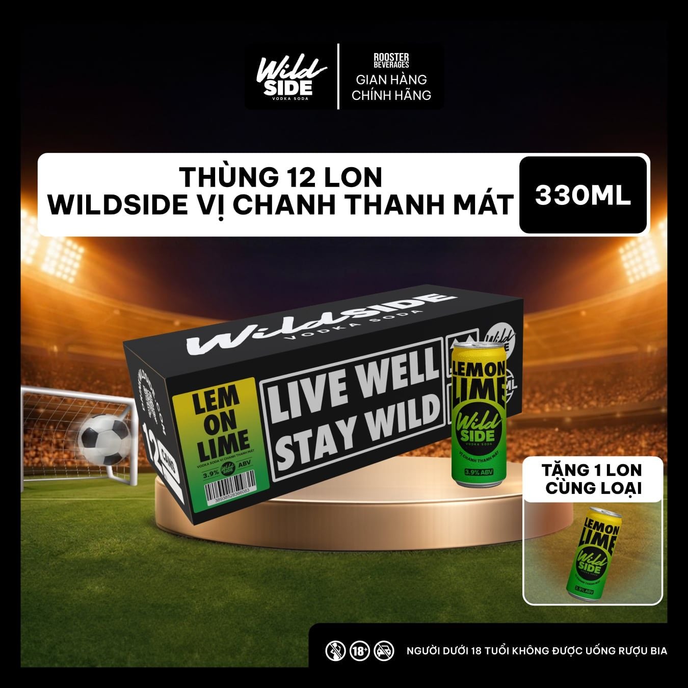  Wildside Vodka Soda Vị Chanh Thanh Mát | Thùng 12 Lon x 330ml – Độ cồn 3.9%  – Đồ uống có cồn nhẹ 