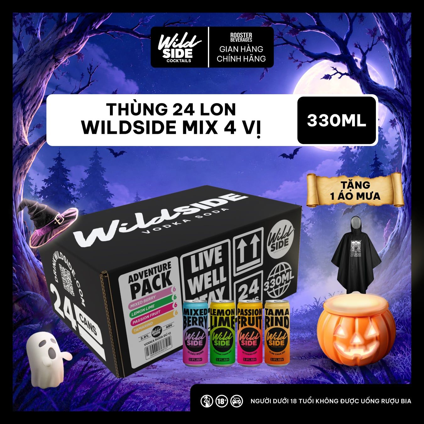  Wildside Vodka Soda Thùng 4 Vị Mix | Thùng 24 Lon x 330ml – Độ cồn 3.9% – Vị trái cây nhiệt đới – Đồ uống có cồn nhẹ 